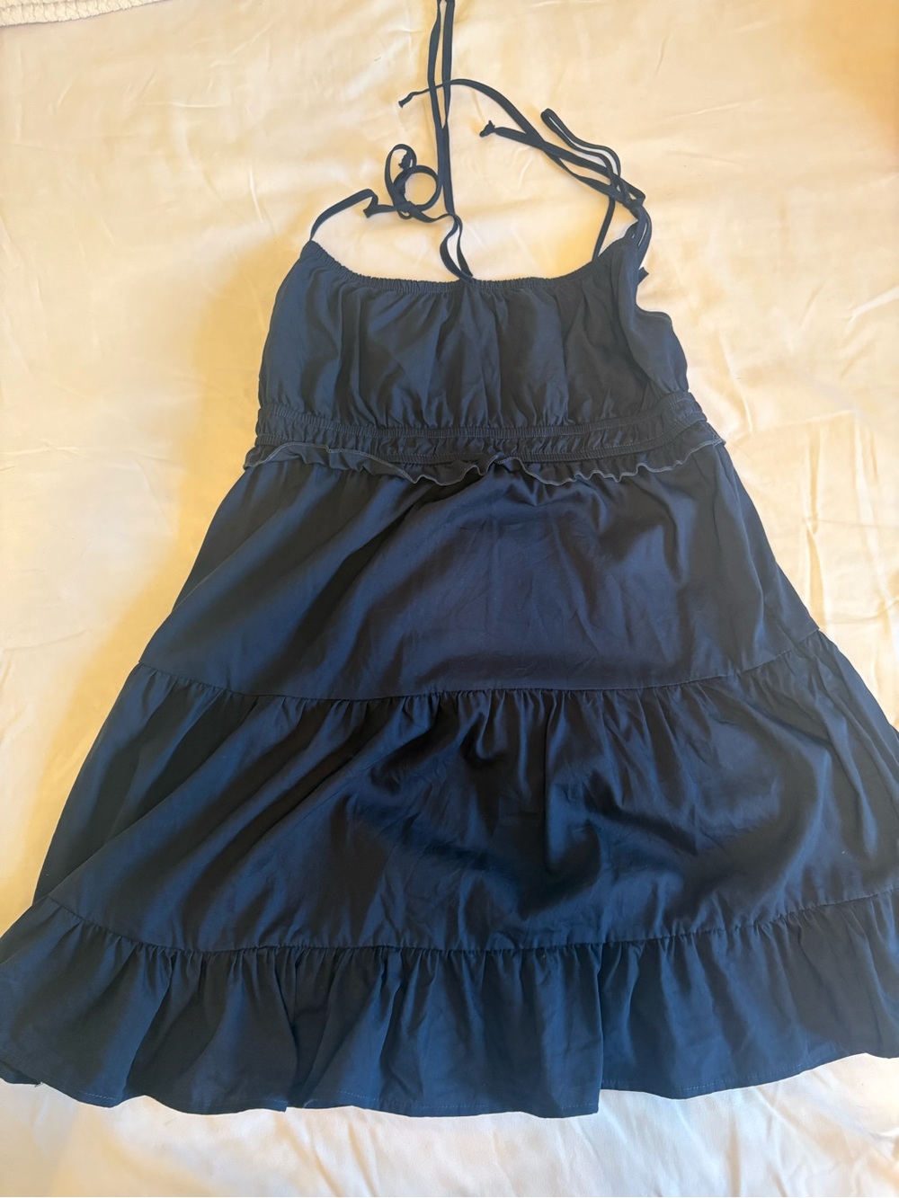 Edikted Navy Blue Tiered Halter Mini Dress